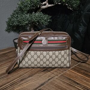 Authentic Gucci Vintage Sherryline Ophidia Canvas Crossbody Bag